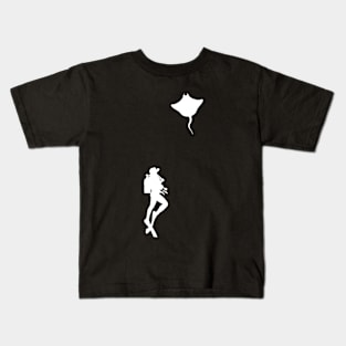 diver observes a stingray, minimalistic graphics for diving addict Kids T-Shirt